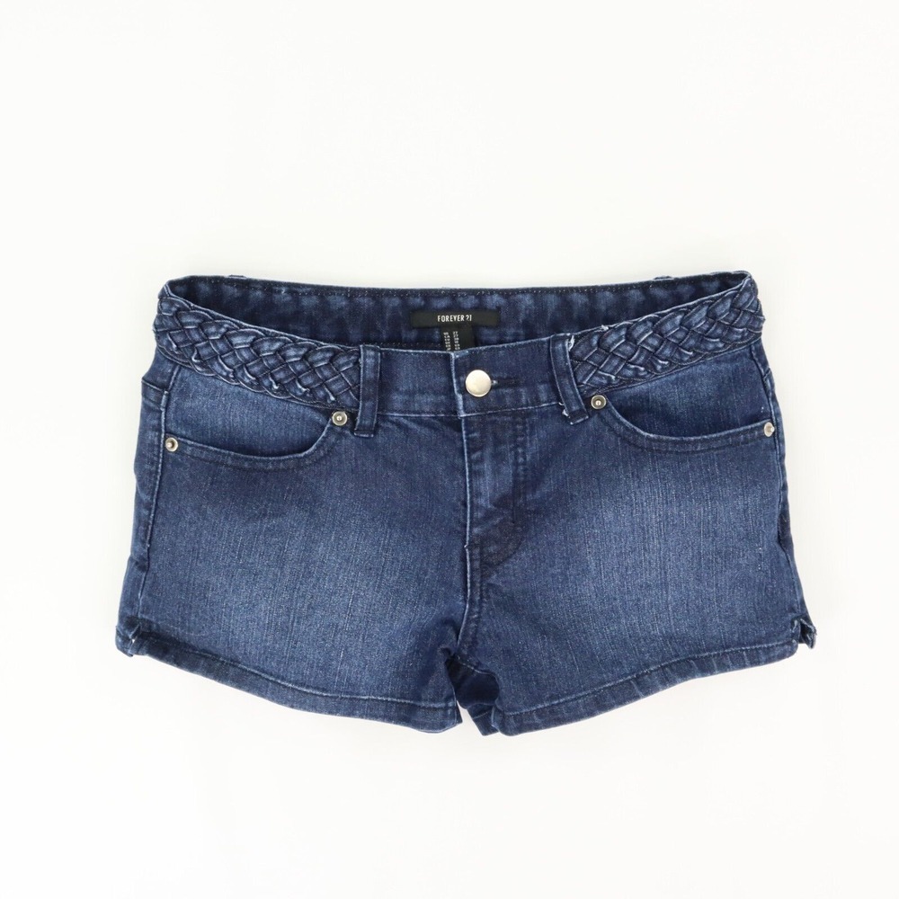 Forever 21 Jean Shorts Womens Sz WAIST: 28 Blue Dark Wash Denim Woven Waistband